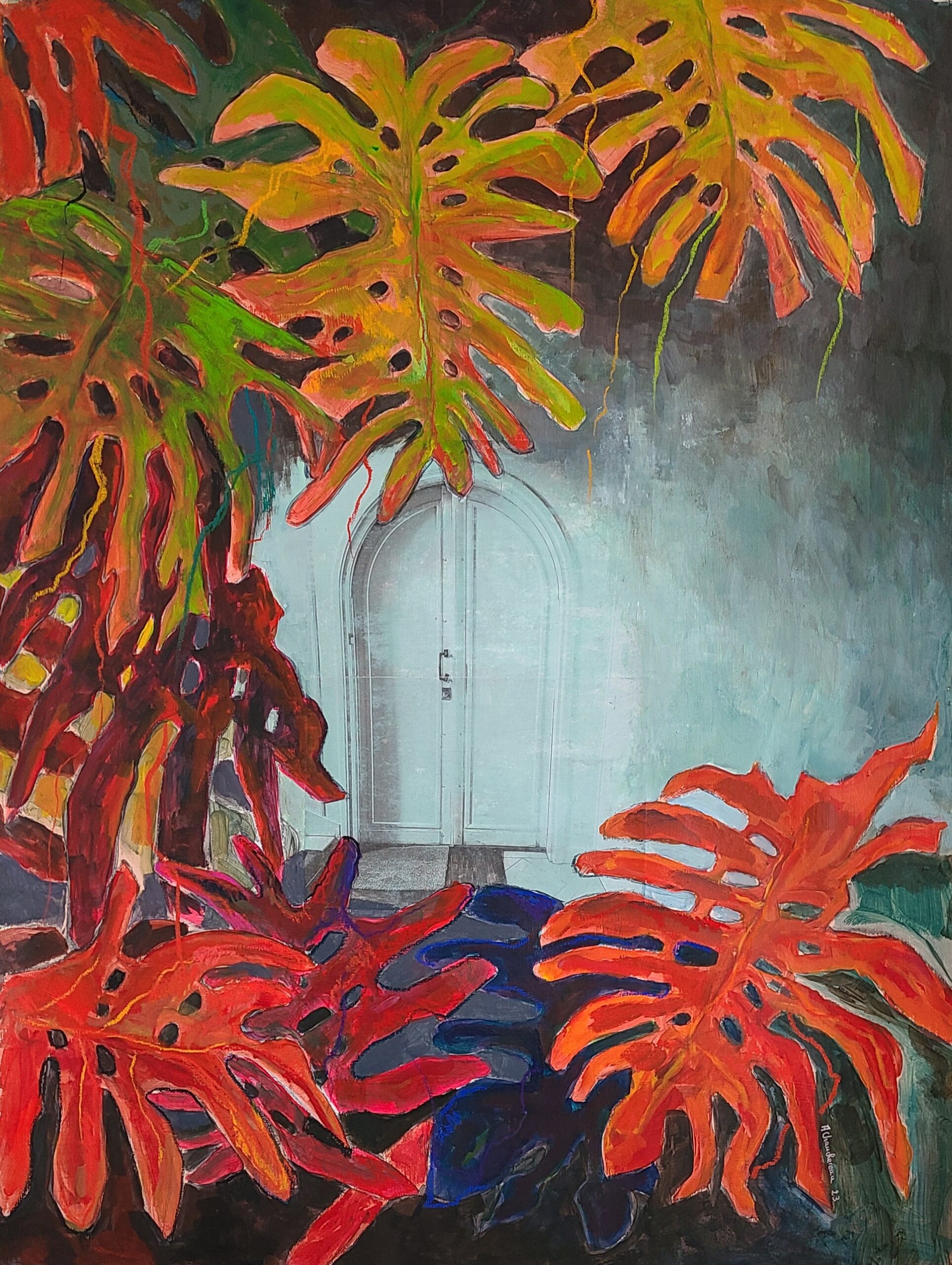 Le philodendron #2 _technique mixte acrylique pastel gras, photo sur papier-96X75-1400 euros non encadré